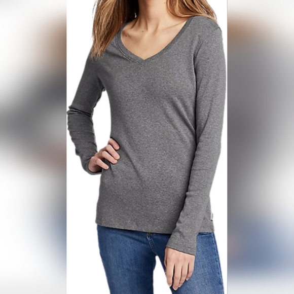Eddie Bauer Gray Heather V-neck Long Sleeve T-shirt Medium M - Picture 1 of 9